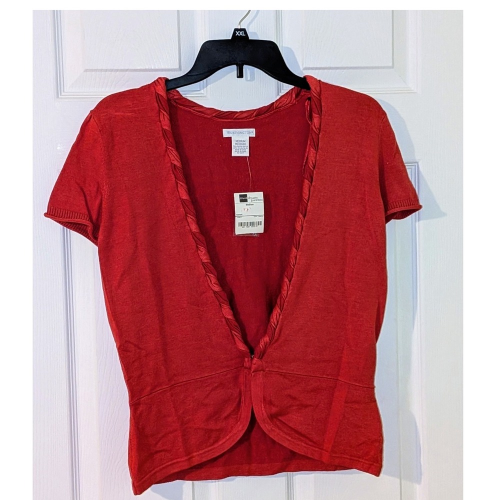 Worthington Knit Bolero Shrug Short Sleeve Garnet Red JCPenney Medium Top NWT